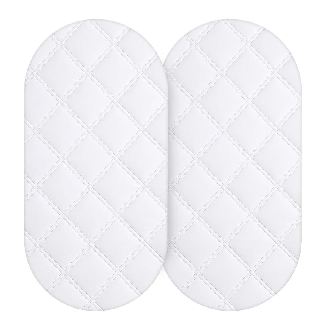 Yoofoss Waterproof Bassinet Mattress Pad Cover 2 Pack Fit for Hourglass/Oval Bassinet Mattress, Baby Bassinet Mattress Protector for Boys and Girls 32X16in White