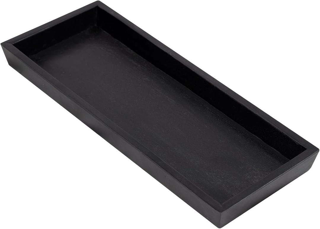 MAONAME Black Bathroom Vanity Tray, Rustic Long Narrow Tray, Rectangle Farmhouse Wood Trays, Countertop Organizer Trays for Candle, Perfume, 12.2"x 5"