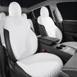 Ice Silk Car Seat Cover for Tesla Model Y 2020–2024 (5-Seat), Breathable Cooling Seat Cushion, Non-Slip Full Set, Washable Summer Seat Protector, White
