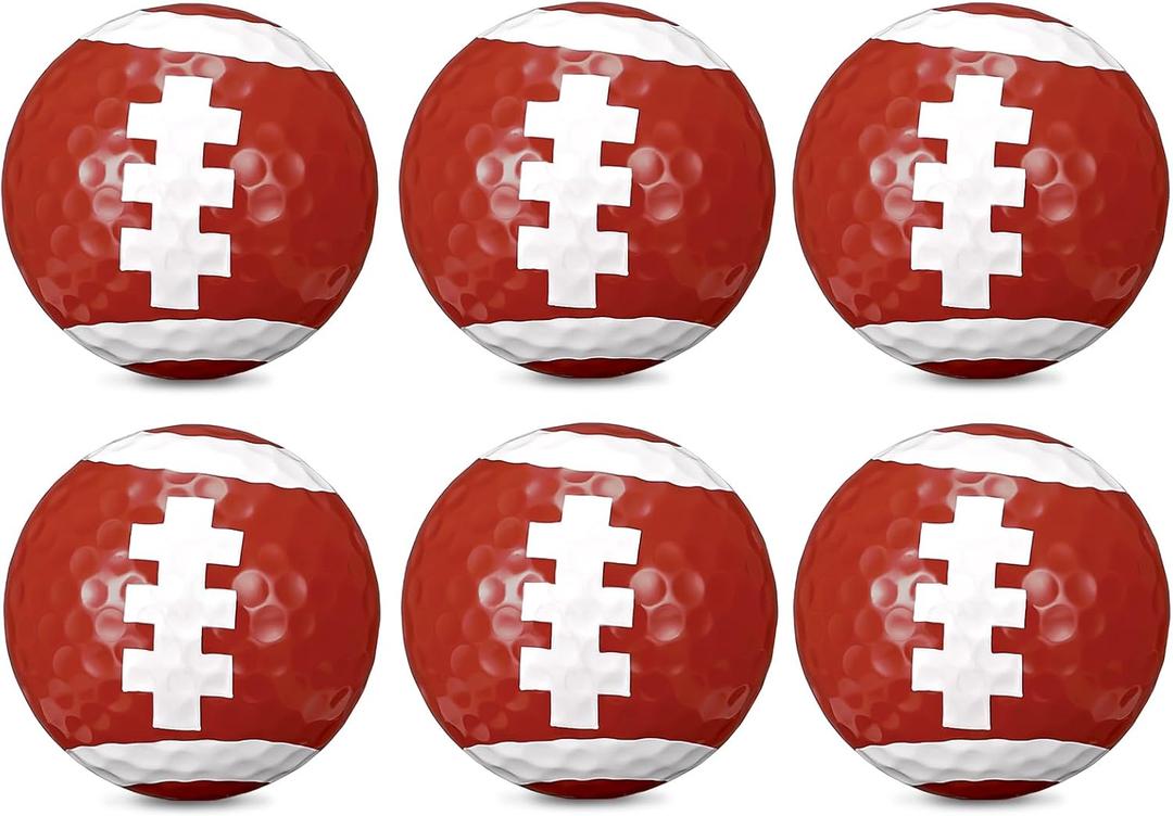 6 Pack Football Golf Balls, Novelty Funny Golf Balls for Men, Women, Golfers Lovers, Cool Football Design Birthday Gifts for Father, Golfing Accessories for Playing, Practicing, Bright Red