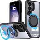 360 Rotatable Magnetic Stand for Samsung Galaxy S26 Ultra Case with Ring Kickstand, Compatible with Magsafe,Military Grade Shockproof Translucent Protective Case - 6.9 inch,Black