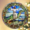 3 x 2025 Christmas Ornament – Funny Jesus Riding Dinosaur Xmas Tree Decoration, Religious Humor Holiday Ornament Gift