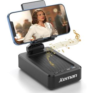 JTEMAN Cell Phone Stand with Bluetooth Speaker, HD Stereo Sound & Anti-Slip Base, Foldable Adjustable Desktop Phone Holder for Home Office, Cool Tech Gadgets Birthday Gifts for Men Women (Black)
