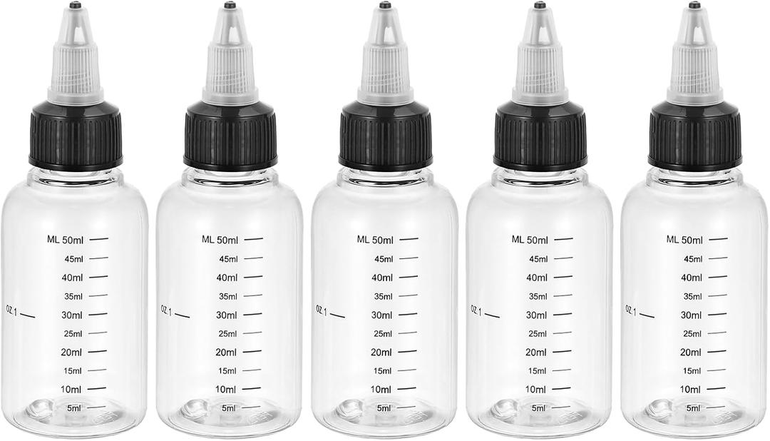 PATIKIL 2oz(60ml) Plastic Dispensing Bottle, 5Pcs Squeeze Graduated Empty Bottles with Black Twist Cap for Liquids, Inks, Oils, Sauces, Arts and Crafts, Transparent