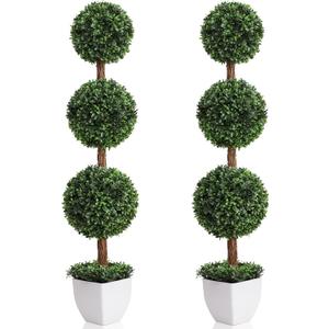 Damomo Artificial Topiaries Ball Trees Outdoor, 3.6ft Faux Boxwood Plants Topiary Triple Ball Tree(2 PCS), Fake Shrubs Trees Potted Decorative Indoor Porch or Garden43inch