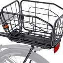 Rear Bike Basket, Aluminum Bike Cargo Rack, 22L Capacity Bicycle Basket, Foldable & Removable for Adult Bikes (Tube34mm), 165lbs Capacity, Includes Reflector & Bungee Cords
