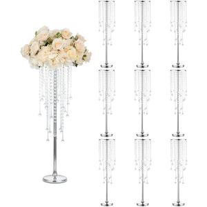 Sziqiqi Silver Tall Vases for Wedding Centerpiece - 29.5in Metal Flower Crystal Centerpieces Stand with Crystal Beads for Event Party Reception Center Piece Floral Arrangements