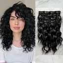 4PCS Clip in Hair Extensions 12" Short Curly Wavy Hair Pieces Black Hair Extensions Invisible Lace Weft Natural Soft Hairpieces for Women