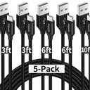 etguuds USB A to USB C Cable 5-Pack (3/3/6/6/10 ft), Fast Charging Type C Charger Cord for iPhone 17 16 15 Pro Max Plus Air, Samsung Galaxy S25 S24 S23 S22 S21 S20 A56 A17 A16, Pixel, Moto G, Black