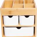 Bamboo Makeup Organizer with 3 Drawers, Dresser Cosmetic Organizer Box,Bamboo Desk Organizer for Home with Adjustable Dividers