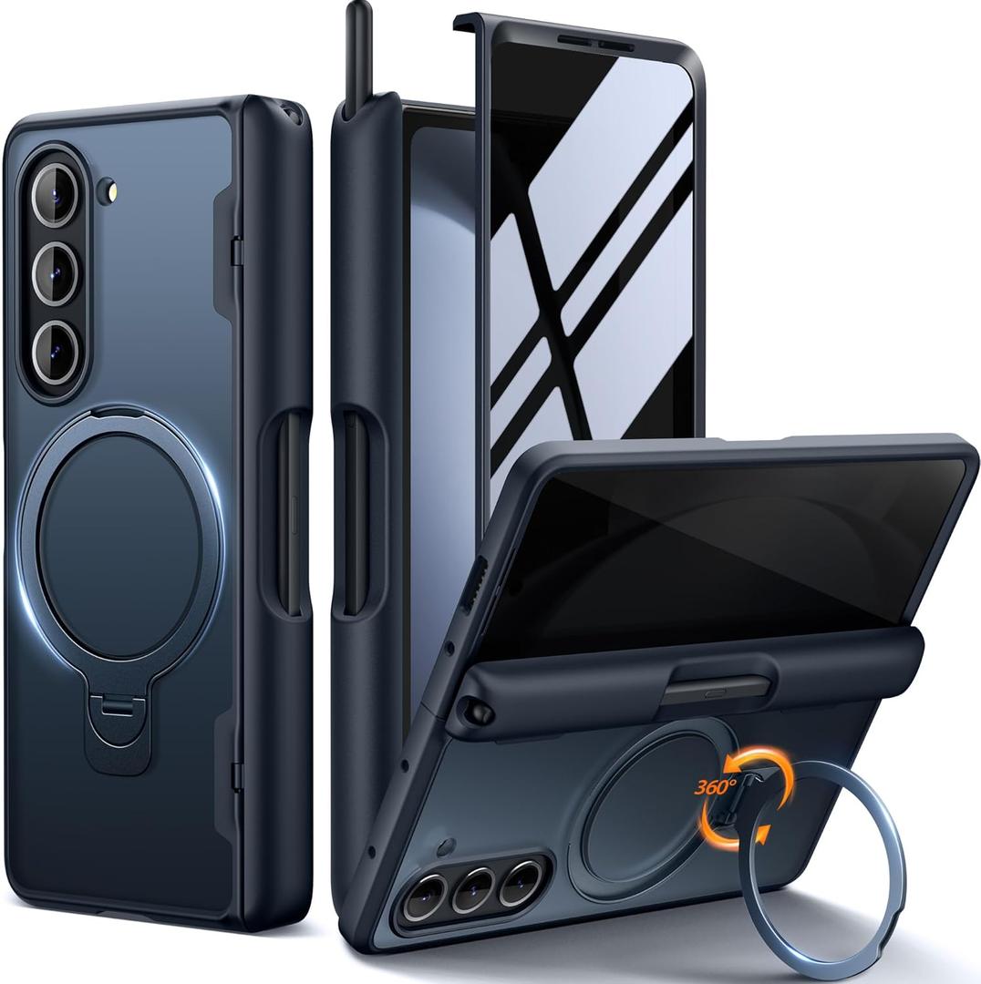 MOBOSI for Z Fold 5 Case with S Pen Slot, Compatible with Magsafe, [Built-in 360 Spin Ring Stand&Screen Protector&Hinge Protection] Full Body Slim Phone Case for Samsung Galaxy Z Fold5, Privacy Black