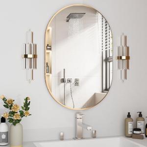 Oval Bathroom Mirror Capsule Wall Vanity Mirror, 20"x30" Pill Mirrors Wall Mounted Mirror, Large Modern Mirror with Gold Metal Frame, Decor for Entryway, Bedroom, Living Room (20"L x 30"W, Gold)