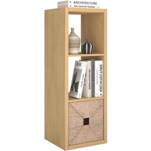 CTESNE2026 Wooden Thick Frame 3 Cube Storage Organizer Shelf with Anti-Tipping Kits + Reversible Open Back Bookcase, Horizontal and Vertical Dual-useOak Color,11inch