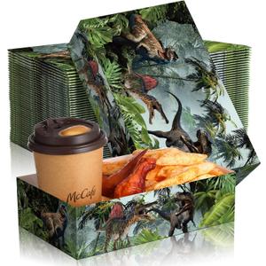 Funtery 50 Pcs Dinosaur Disposable Paper Tray 5lb Dinosaur Food Trays for Party Large Birthday Party Decorations Serving for Nacho Hot Dogs Popcorn Snack