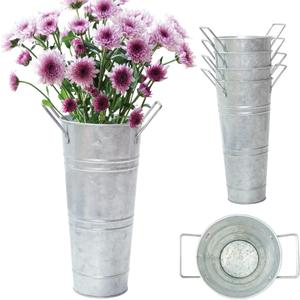 Notakia Galvanized Metal Vases Farmhouse French Flower Bucket Vases for Cut Flowers for Home Decor and Wedding Table Centerpiece Decorations (Silver Set of 4 (9 Inch)) (9.05in Small)