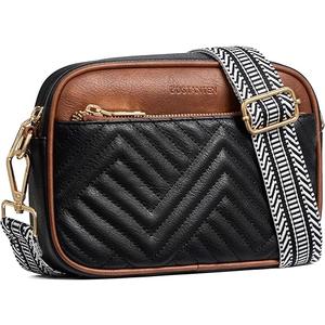 BOSTANTEN Quilted Crossbody Bags for Women Vegan Leather Purses Small Shoulder Handbags with Wide Strap, Black and Brown