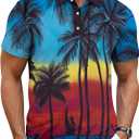 Hawaiian Golf Polo Shirts for Men Hawaiian Polo Shirts Premium Print Golf Top Moisture Wicking Dry Fit Soft Sports Tees (M)