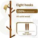 Solid Wood Round Base Coat Rack, Free Standing Hall Coat Tree with 8 Hooks+2 spare for Coats, Hats, Bags, Purses, for Entryway, Hallway, Rubberwood Hooks,Base and Pole(Round Base,Brown)