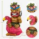 Solar Tiki Statue,Outdoor Statues - Statue-Tiki Bar Decor-Tiki Decorations Outdoor Patio Decor for Bar, Patio, Balcony, Yard,Lawn Ornament,Riding a Flamingos 10inch Tall