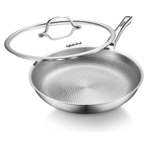 Titanium Pans for Cooking, 12 Inch Pure Titanium Hammered Pro frying pan with Lid, Non-Toxic Skillet for Cooking, PFAS/PFOA/PTFE Free Cookware, Dishwasher&Oven Safe, Kitchen Induction Compatible