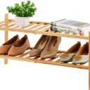 2-Tier Bamboo Shoe Rack for Entryway, Bamboo Wood Shoe Organizer for Hallway Closet, Free Standing Shoe Racks for Indoor Outdoor