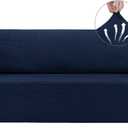 Asnomy Couch Covers for 3 Cushion Couch Stretch Sofa Covers Slipcovers, Pet Protector Furniture Covers for Dogs Cats Spandex Jacquard Fabric Small Checks Large Navy Blue