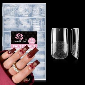 UNA GELLA Square Nail Tips 510Pcs 15 Sizes - No File Needed Pre-Buffed Medium Square Soft Gel Fake Nail Tips Clear Full Cover False Nails Soak Off Acrylic Nail Extensions for DIY Nail Art Salon