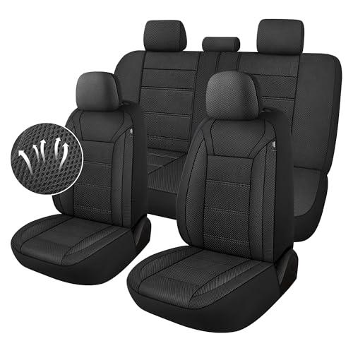 kvs 3D Air Mesh Car Seat Covers Full Set, Breathable Split Bench Compatible Seat Covers for Cars, Universal Car Interior Covers for Most Sedan Truck SUV Vans(Black)