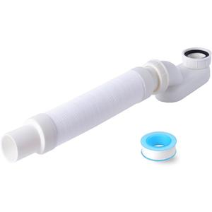 Bathtub Shower Drain Pipe, Low Profile Flat 1 1/2 P Trap Kit Flexible Freestanding Tub Drain for Bath