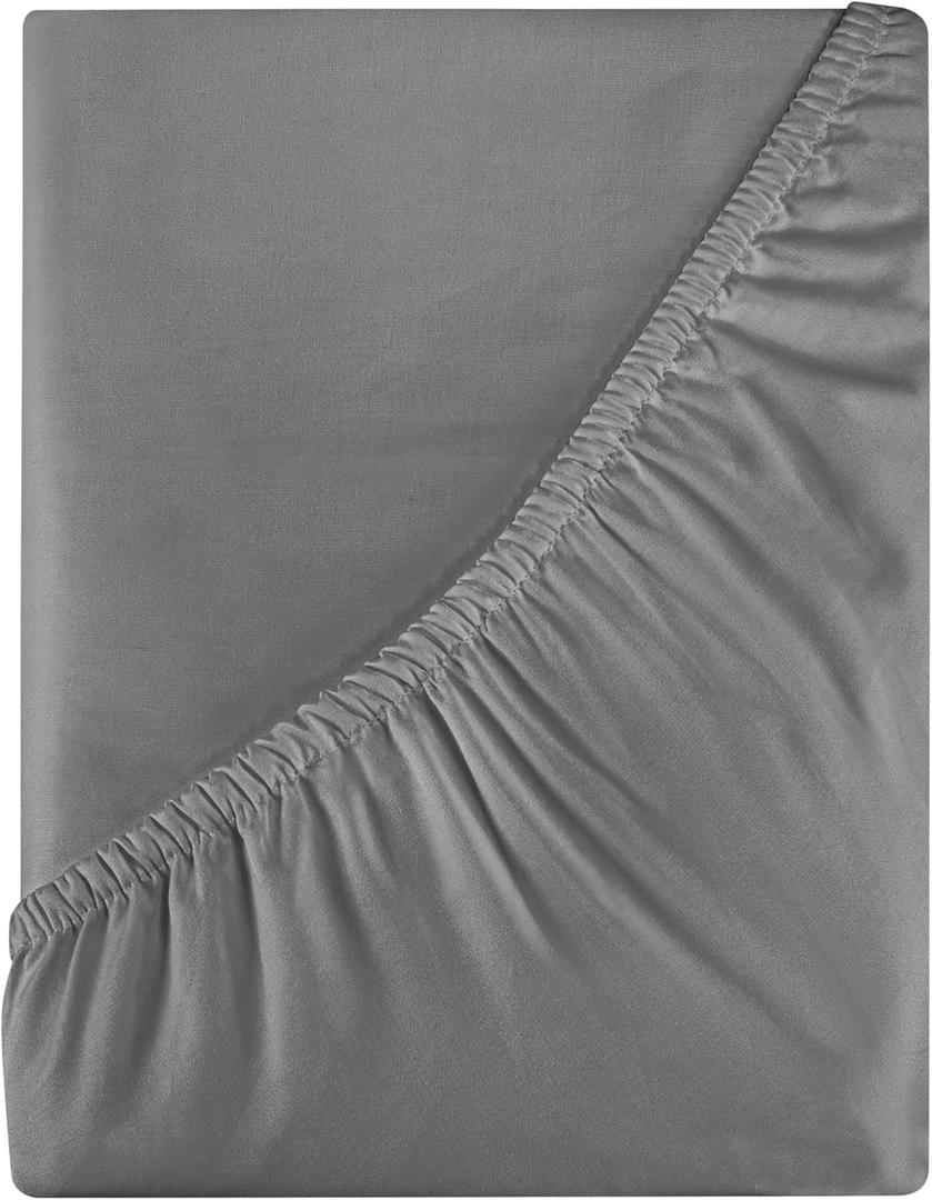 Royale Linens 400 Thread Count 100% American Grown Cotton Fitted Sheet Queen Size - All Around Elastic Fitted Sheet - Luxury Sateen Weave - Snug Fit Bottom Sheet Fit Up to 16" (Queen, Spanish Slate)