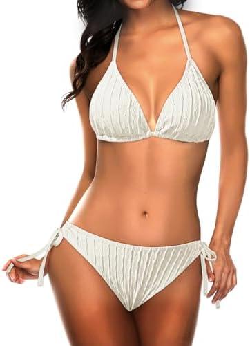 Tempt Me Women Triangle Bikini Sets Halter Two Piece Sexy Swimsuit String Tie Side Bathing Suit XL