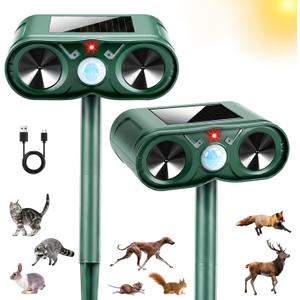 2026 New Solar Ultrasonic Animal Repeller Sonic Deer Repellent Devices -2 Pack Waterproof Motion Sensor Animal Deterrent Devices Outdoor Cat, Rabbit, Skunk, Squirrel,Racoon Repellent for Yard Garden