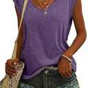 SOUWINEMYI Womens Cap Sleeve T Shirts V Neck Casual Tops Oversized T-Shirt Summer Trendy Lightweight Loose Fit Basic Tees (Purple, S)