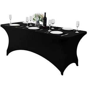2 x Hezuzo Spandex Table Cover for 6Ft or 4fT or 8ft Table Universal Fitted Stretch Tablecloth for Party, Banquet, Wedding and Events-Black