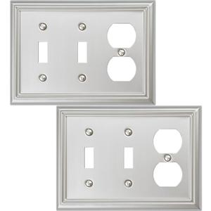Double Toggle/Single Duplex Light Switch Cover Adler Metal Wall Plate, 2-Pack Brushed Nickel 3 Gang, Light Switch Cover Outlet Cover Decorative Wallplate, Durable