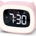 Pink Alarm Clock with Night Light, Cute Cat Alarm Clocks for Girls Toddlers Boys Birthday Gifts, Cute OK to Wake Alarm Clock for Kids Teens Bedrooms