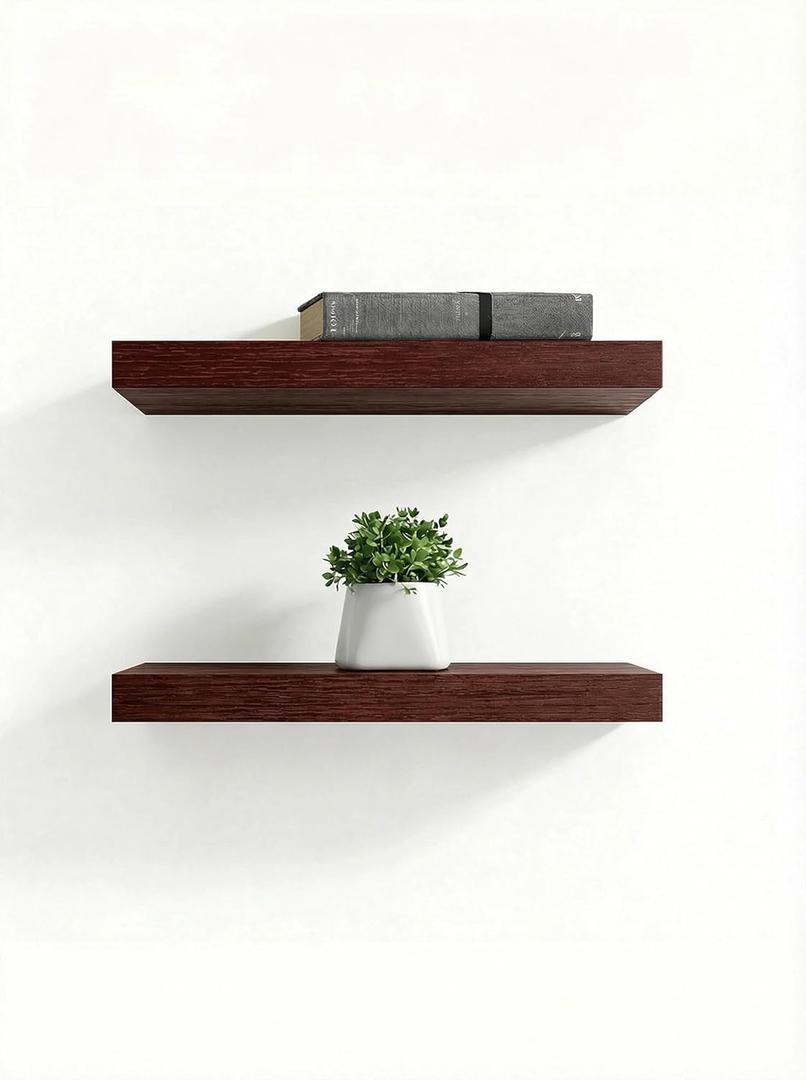 Solid Wood Floating Shelves,11.8in Finished Real Wood Wall Shelves with Heavy-Duty Hidden Bracket, Easy Installation, Set of 2, 11.8in x 7.1in x 1.5in, for Living Room Bedroom Kitchen,Walnut