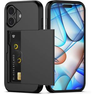 Nvollnoe Compatible with iPhone 17 Case with Card Holder Dual Layer Heavy Duty Protective Shockproof Hidden Card Slot Slim Wallet Phone Case for Women&Men 6.3 inch(Black)