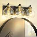 Bathroom Light Fixtures, 3-Light Black and Gold Bathroom Vanity Light, Modern Wall Sconces with Globe Clear Glass Shade, Vanity Lighting Fixtures Over Mirror, VL195-KG-3