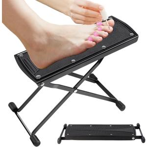 Pedicure Foot Rest, 6 Heights Adjustable Foot Stool, Metal Foldable Non-Slip Stand for Home and Salon Use Pedicure Station, Ideal Pedi Stool for Nail Tech or Guitar Foot Stool Black