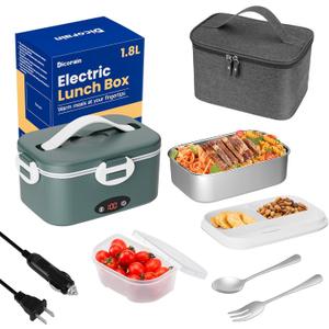 Electric Lunch Box with Temperature Control Function, 100w Heated Lunch Box 1.8L Portable Food Warmer for Adults, 12/24/110v Heating Lunch Box for Car/Truck/Office with Thickened Bag (Forest)