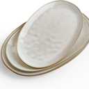 famiware Serving Platter, Oval 15.59/14.3/12.9 inch Serving Dishes for Entertaining, Serving Bowls, Microwave Safe, Stonware Serving Trays for Party, Turkey, Cheese, Ocean Series, Cappuccino White