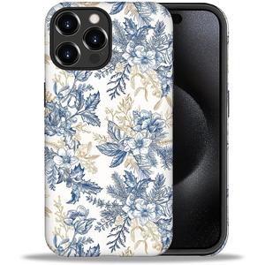 Case Compatible with iPhone 15 Pro,Double Layer Protection, Matte Finish, Anti-Drop and Anti-Fingerprint Armor -Floral Wind Blue line Floral Print