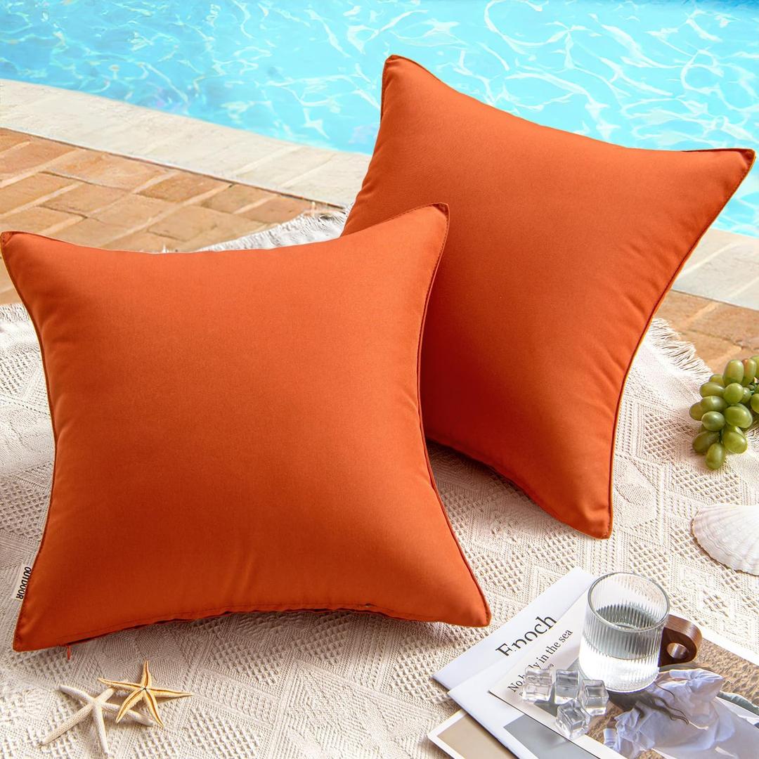 MIULEE Pack of 2 Decorative Outdoor Waterproof Pillow Covers Square Garden Cushion Sham Throw Pillowcase Shell for Fall Patio Tent Couch 18x18 Inch Burnt Brick