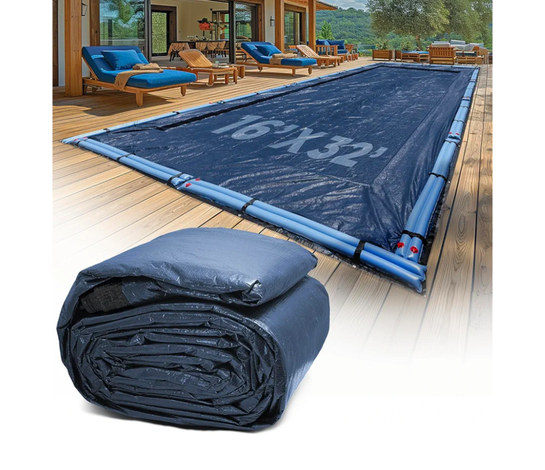 16-Ft x 32-Ft Pool Cover for Inground Pools - Rectangle Winter Pool Cover for Inground Pools, Extra Thick Material and Durable Design, Cold and UV-Resistance, Easy Installation, Navy Blue