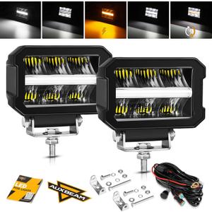 Auxbeam 4.5 Inch LED Driving Light Pods, Offroad Cubes Driving Beam Spotlights with White DRL& Amber Turn Signal Light, 120W 13920LM Super Bright Off Road Work Auxiliary Lights with Wiring Harness