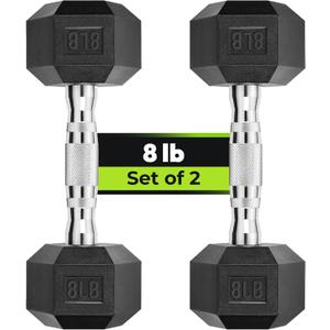 HANDBODE Hex Dumbbell Set,8 lb Rubber Encased Exercise & Fitness Dumbbells, Weights Dumbbells Set of 2, Hand Weight for Strength Training, Chrome Handle