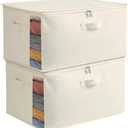 2 Pack Large Canvas Comforter Storage Bags Closet Organizer for Clothes Sweater Clothes Organizer with Dual Zipper Three Carrying Hand (Natural color)