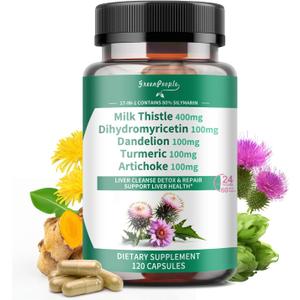 GREENPEOPLE Lymph-Liver Cleanse Detox & Repair - Strength Milk Thistle 30X Extract - Standardized and Concentrated 80% Silymarin w/Vitamin,95% curcuminoids & 17+Liver Health Nutrients Vegan 120CT