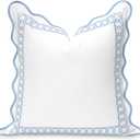 Hofdeco Premium Coastal Patio Indoor Outdoor Scalloped Throw Pillow Cover Only, 20"x20" Water Repellent for Backyard, Couch, Baby Blue Embroidered Begonia Pattern Chain Frame